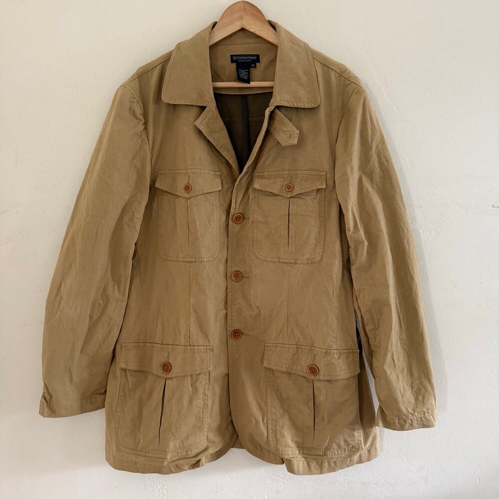 J Peterman Safari Field Barn Chore Coat Jacket Tan Khaki Men's Size 42‎ / Large